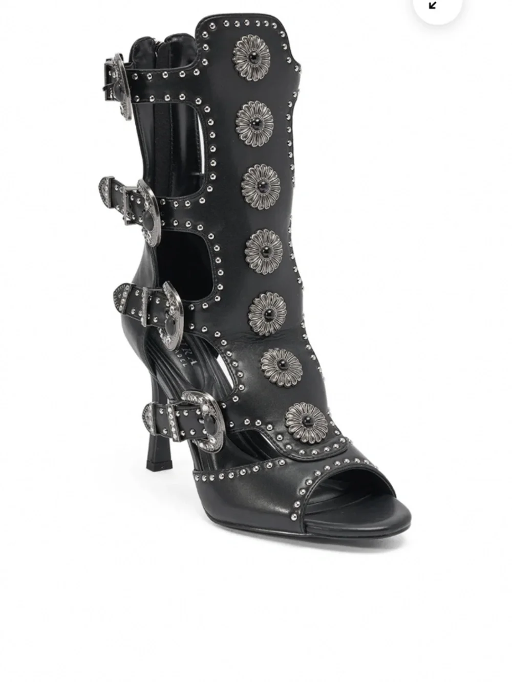AKIRA GOLD SOLVEIG BLACK EMBELLISHED WESTERN STILETTO SANDAL Size 7